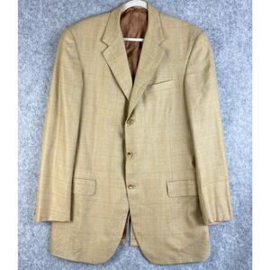 Vintage Oxxford Clothes Wool Blazer Sport Coat Mens 44XL Beige Plaid Super‎ 150s
